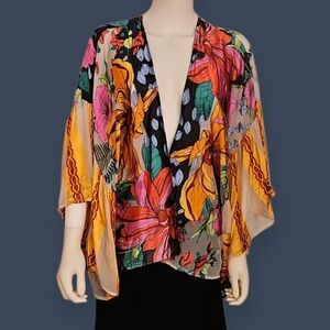 ANIS A. Floral Velvet Satin Chiffon Cover-up Kimono